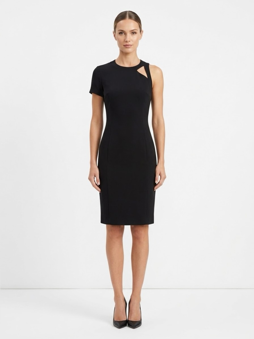 Michael Kors Black Asymmetrical One-Shoulder Cutout Sheath Dress
